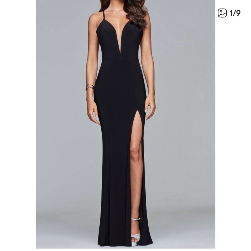 Faviana Black Maxi Dress with Slit